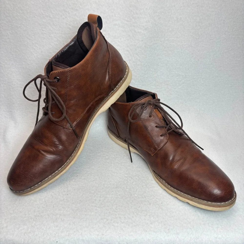 Steve Madden Chukka Boots Mens Brown Faux Leather Lace Up 